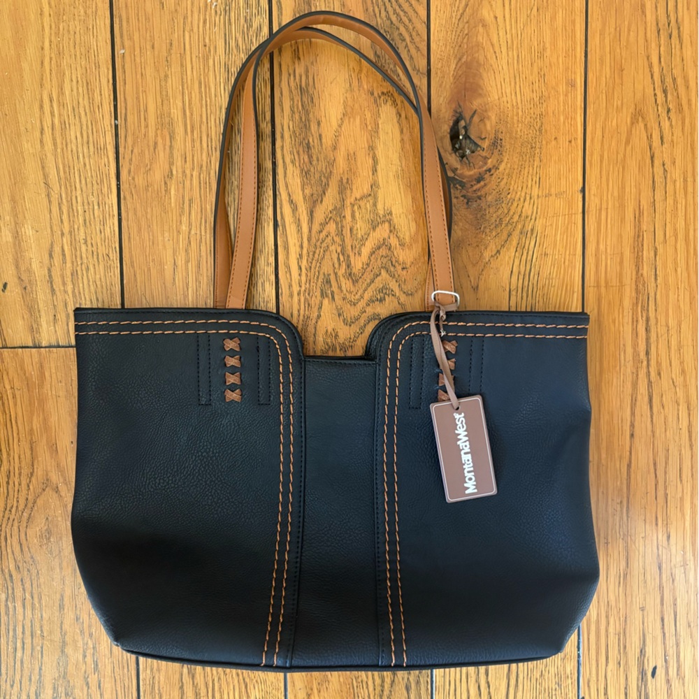 NWT Montana West Black and Tan Leather Tote